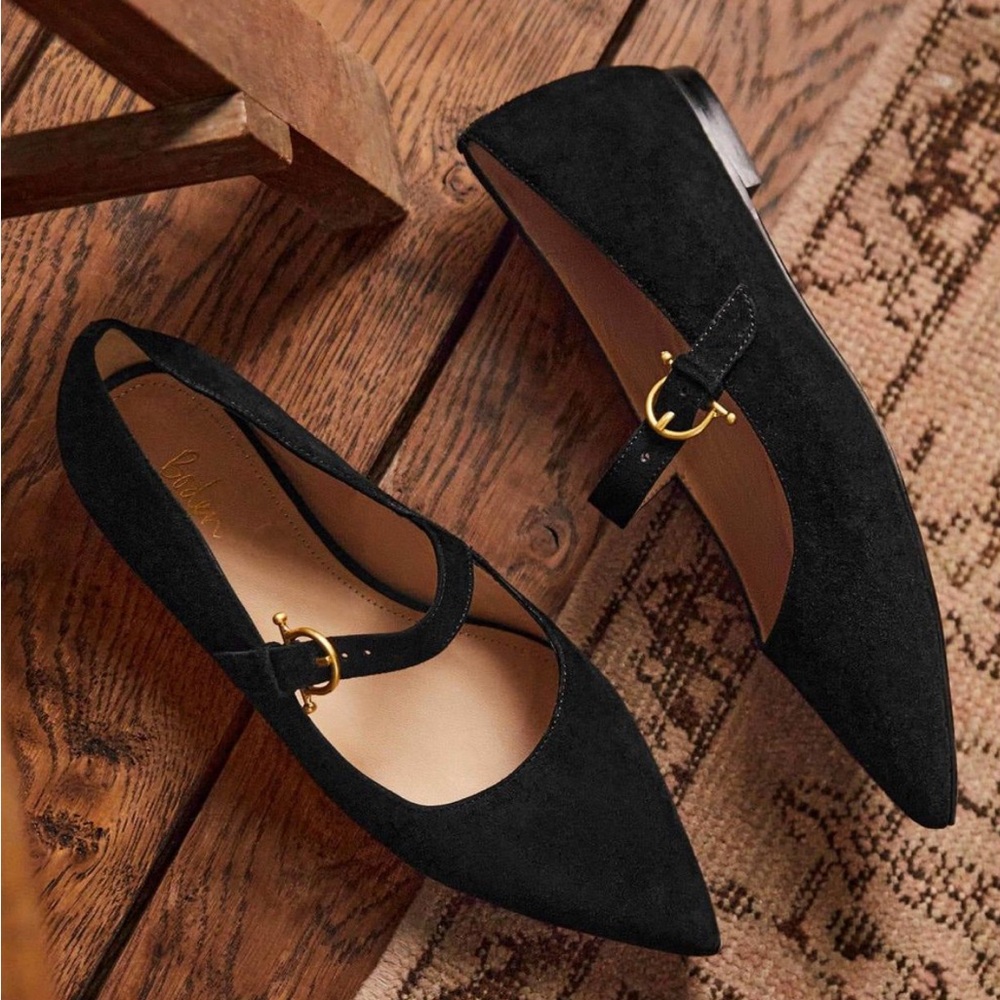 Boden Women’s Black Suede Pointed Toe Mary Jane Flats